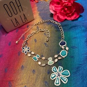 Turquoise Flower and Pearl Statement Necklace